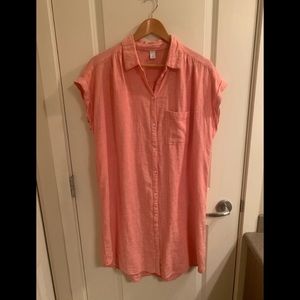 Coral linen blend dress